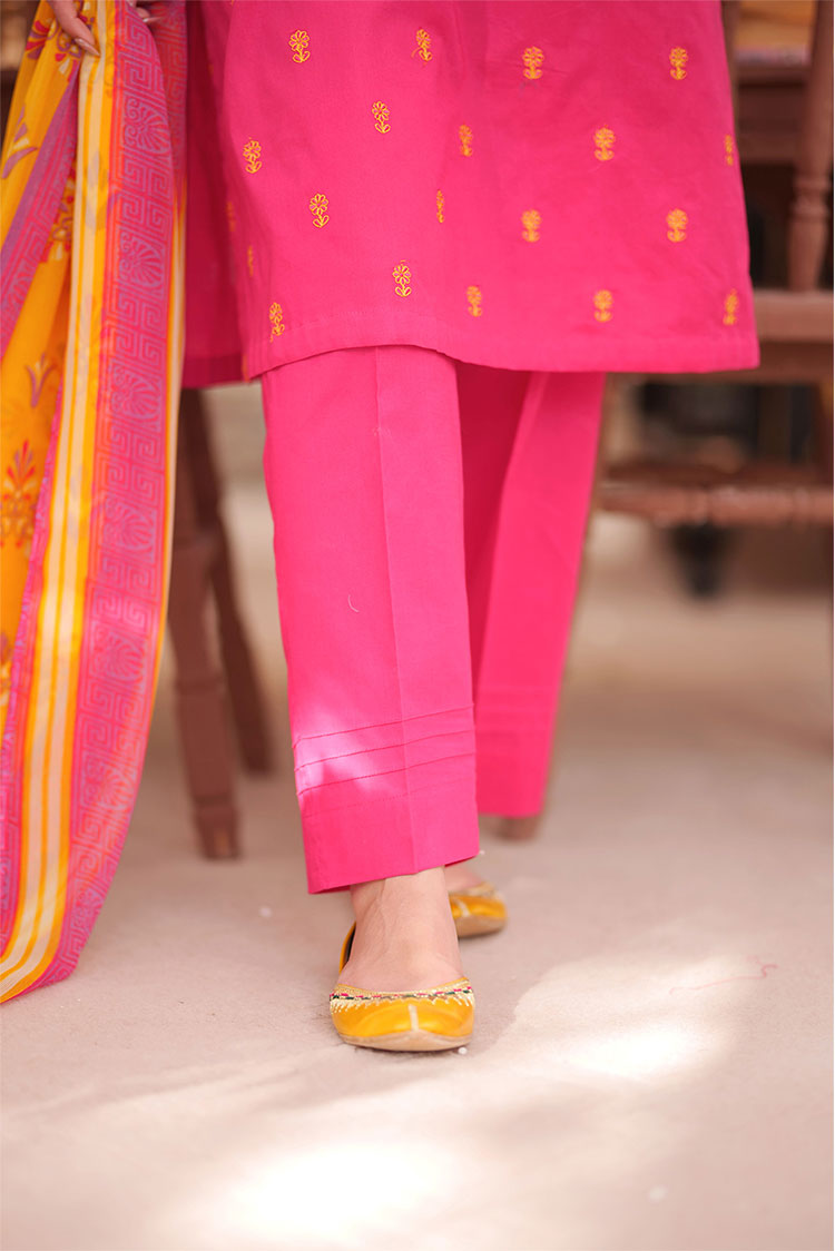 Picture of Senorita - LAD-02139 | Mustard & Multicolor | Casual 3 Piece Suit  | Cotton Plain Cambric - Available at Raja Sahib