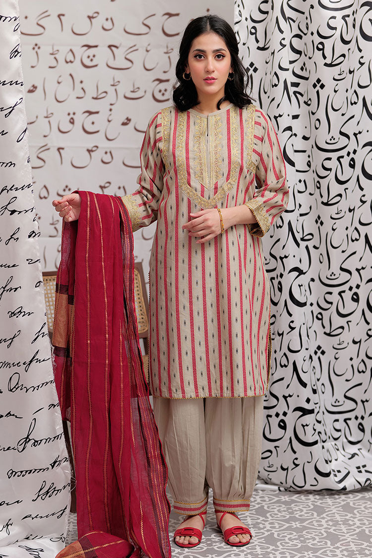 Picture of Senorita - LBD-02192 | Beige & Multicolor | Casual 3 Piece Suit  | Cotton Yarn dyed - Available at Raja Sahib