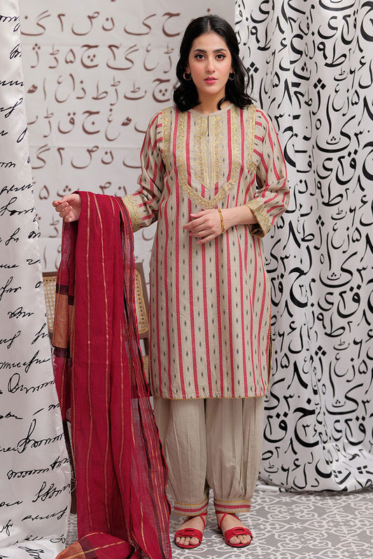 Picture of Senorita - LBD-02192 | Beige & Multicolor | Casual 3 Piece Suit  | Cotton Yarn dyed - Available at Raja Sahib