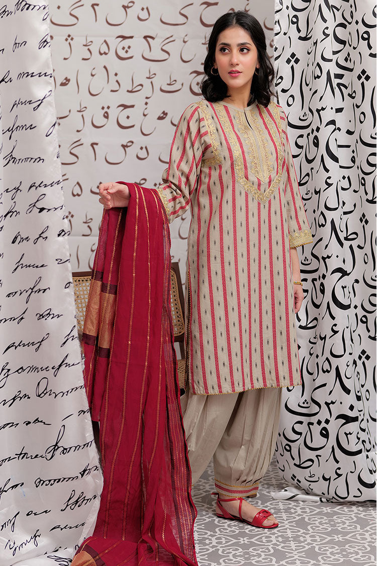 Picture of Senorita - LBD-02192 | Beige & Multicolor | Casual 3 Piece Suit  | Cotton Yarn dyed - Available at Raja Sahib