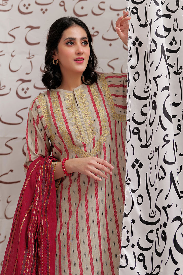 Picture of Senorita - LBD-02192 | Beige & Multicolor | Casual 3 Piece Suit  | Cotton Yarn dyed - Available at Raja Sahib