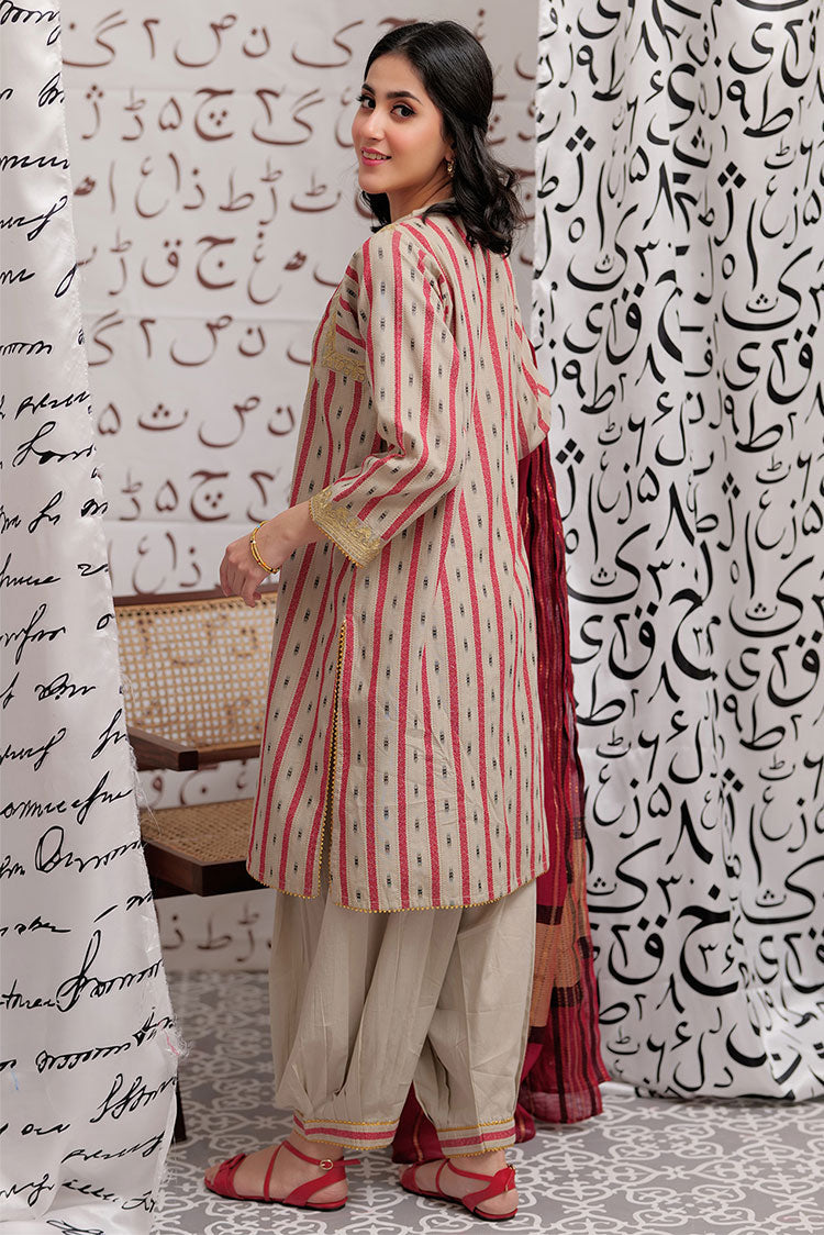 Picture of Senorita - LBD-02192 | Beige & Multicolor | Casual 3 Piece Suit  | Cotton Yarn dyed - Available at Raja Sahib