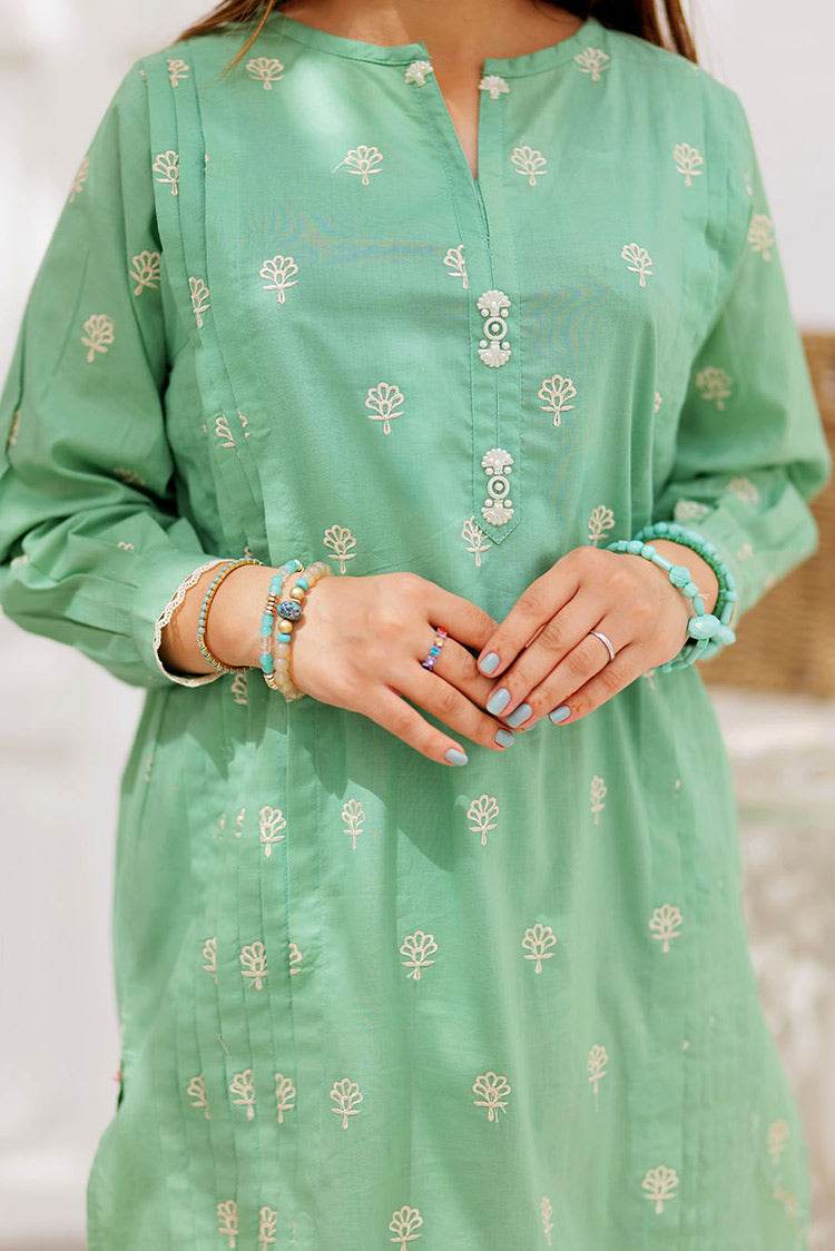 Picture of Senorita - LAD-02197 | Green | Casual 3 Piece Suit  | Cotton Plain  Embroidery - Available at Raja Sahib
