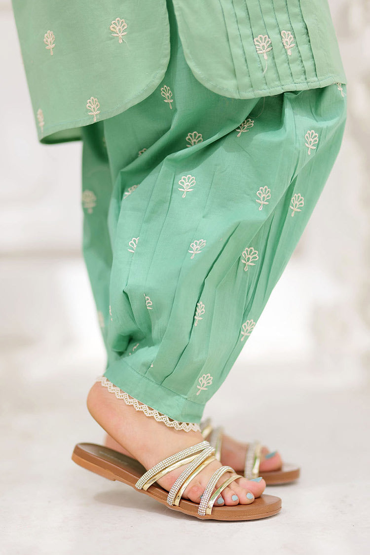 Picture of Senorita - LAD-02197 | Green | Casual 3 Piece Suit  | Cotton Plain  Embroidery - Available at Raja Sahib