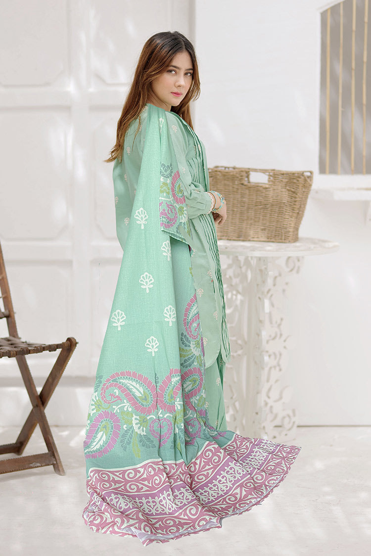 Picture of Senorita - LAD-02197 | Green | Casual 3 Piece Suit  | Cotton Plain  Embroidery - Available at Raja Sahib
