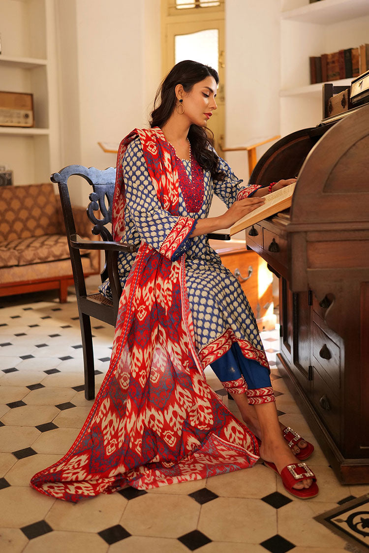 Picture of Senorita - LAD-02213 | Blue & White | Casual 3 Piece Suit | Cotton Lawn Print - Available at Raja Sahib