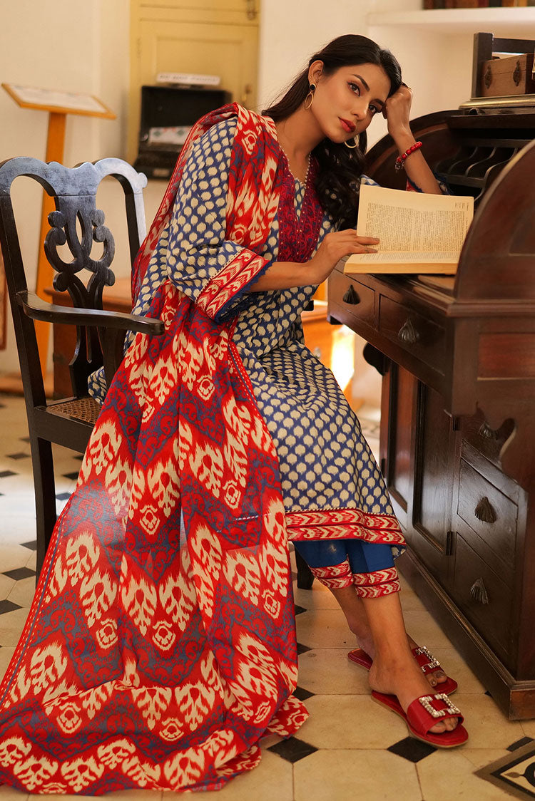 Picture of Senorita - LAD-02213 | Blue & White | Casual 3 Piece Suit | Cotton Lawn Print - Available at Raja Sahib