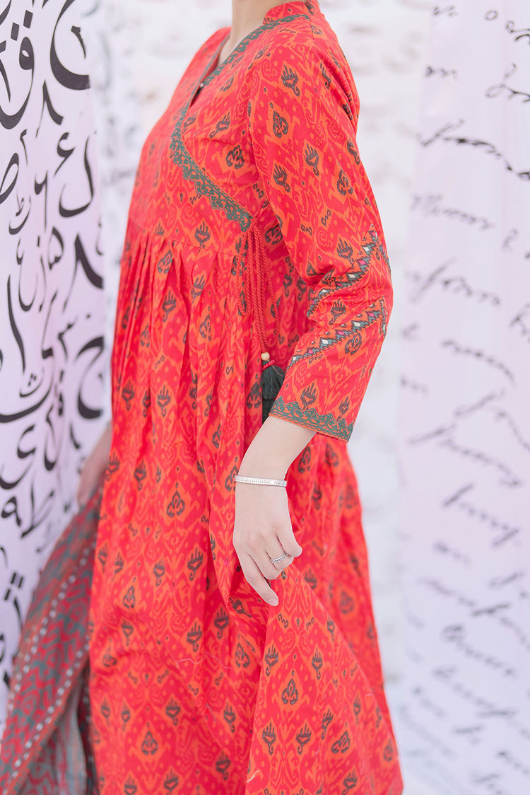 Picture of Senorita - LAD-02215 | Orange & Multicolor | Casual 3 Piece Suit | Cotton Lawn Print - Available at Raja Sahib