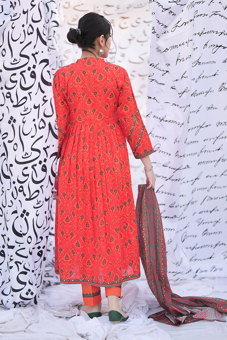 Picture of Senorita - LAD-02215 | Orange & Multicolor | Casual 3 Piece Suit | Cotton Lawn Print - Available at Raja Sahib