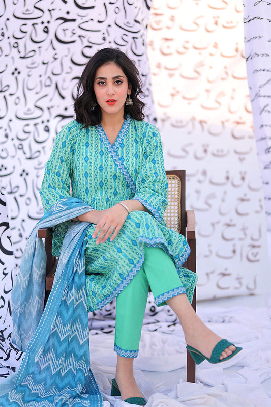 Picture of Senorita - LAD-02277 | Sea Green & Multicolor | Casual 3 Piece Suit  | Cotton Lawn Print - Available at Raja Sahib