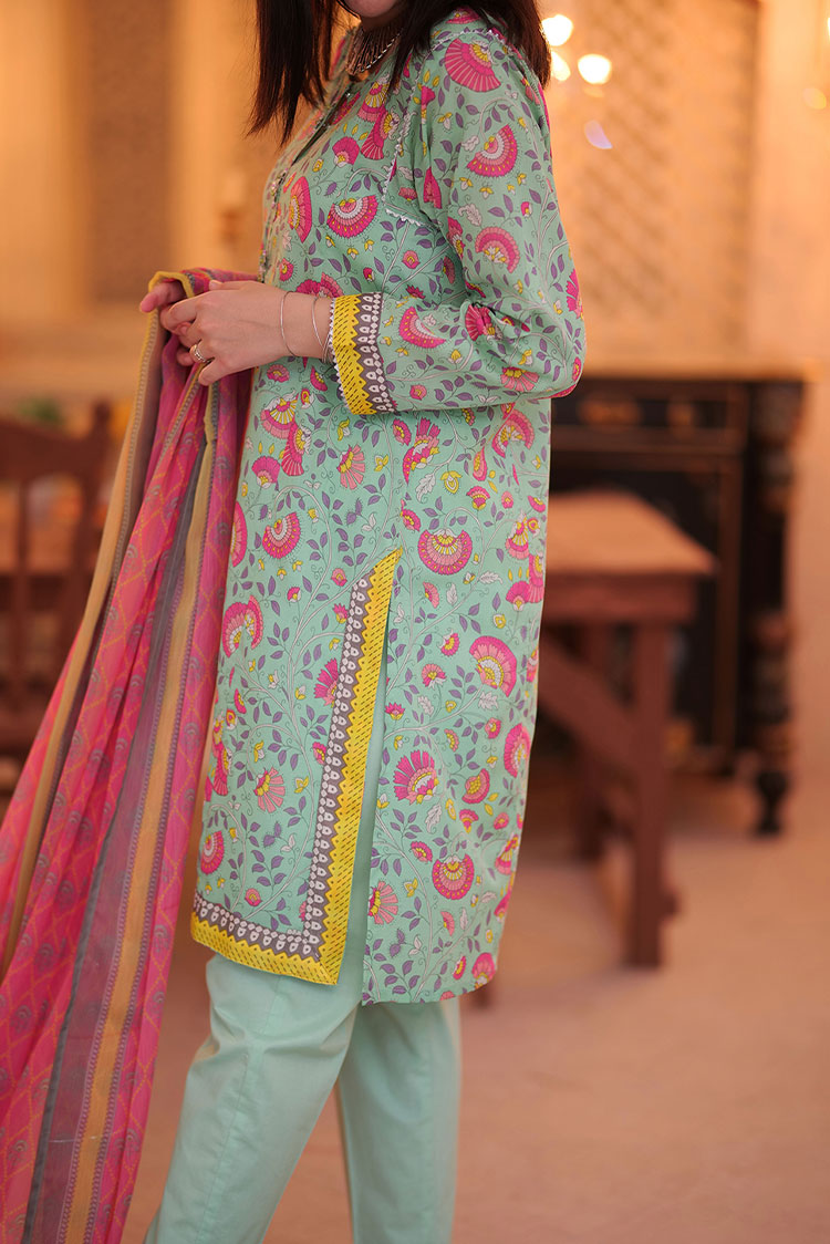 Picture of Senorita - LAD-02318 | Sea Green & Muliticolor | Casual 3 Piece Suit  | Cotton Lawn Print - Available at Raja Sahib