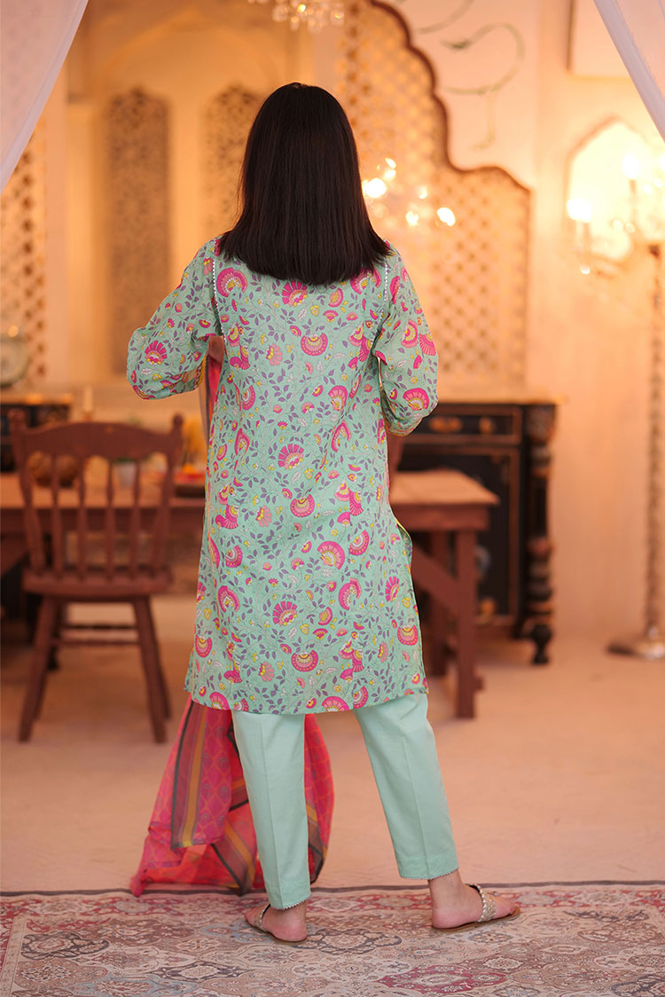 Picture of Senorita - LAD-02318 | Sea Green & Muliticolor | Casual 3 Piece Suit  | Cotton Lawn Print - Available at Raja Sahib
