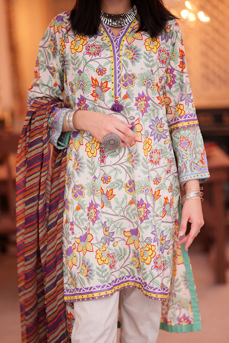 Picture of Senorita - LAD-02321 | Grey & Multicolor | Casual 3 Piece Suit  | Cotton Lawn Print - Available at Raja Sahib