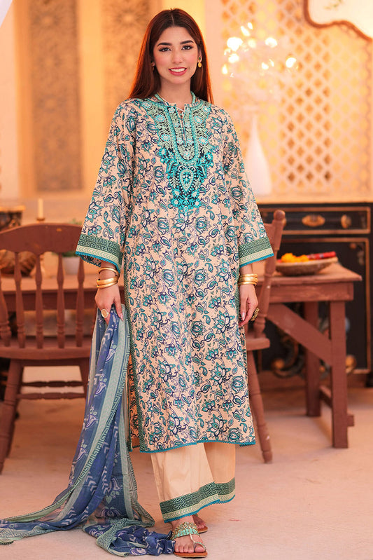 Picture of Senorita - LAD-02335 | Fawn & Multicolor | Casual 3 Piece Suit  | Cotton Lawn Print - Available at Raja Sahib