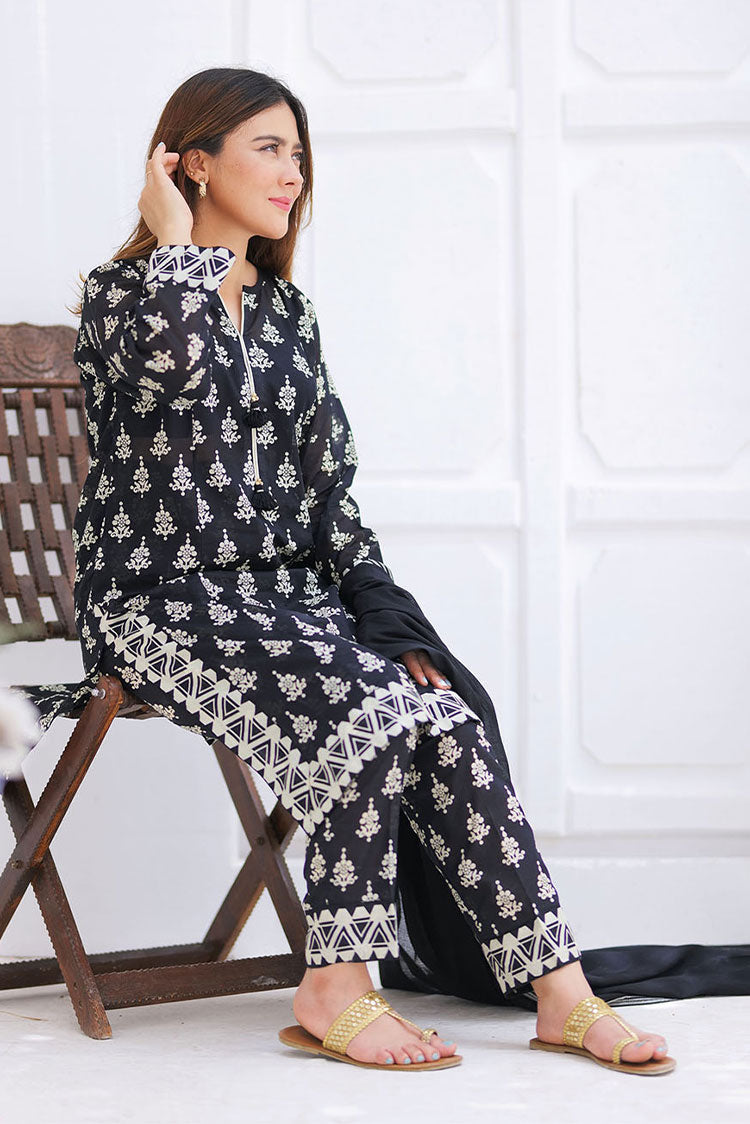 Picture of Senorita - LAD-02355 | Black & Multicolor | Casual 3 Piece Suit  | Cotton Lawn Printed - Available at Raja Sahib