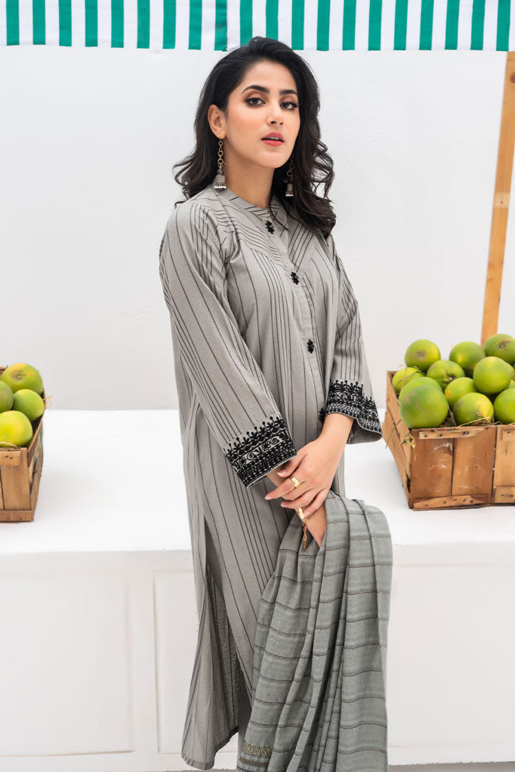 Picture of Senorita - LAD-02449 | Grey & Black | Casual 3 Piece Suit | Karandi Fabric - Available at Raja Sahib