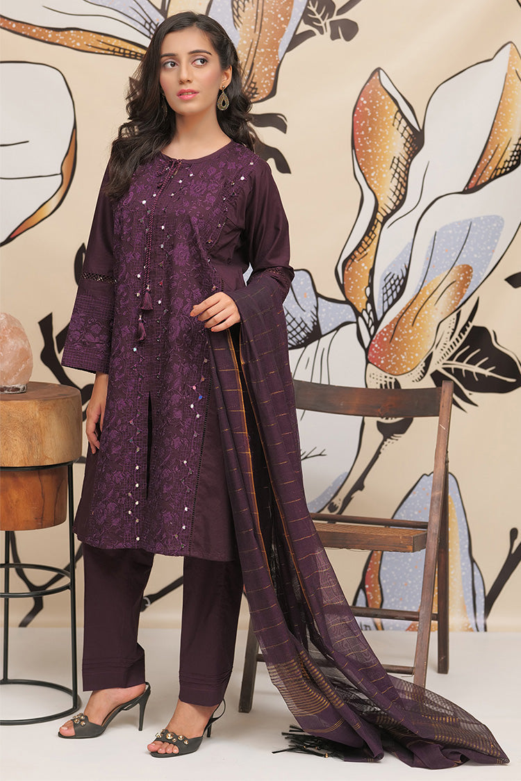 Picture of Senorita - LBD-01806 | Purple | Casual Plus 3 Piece Suit | Cotton Plain Cambric - Available at Raja Sahib
