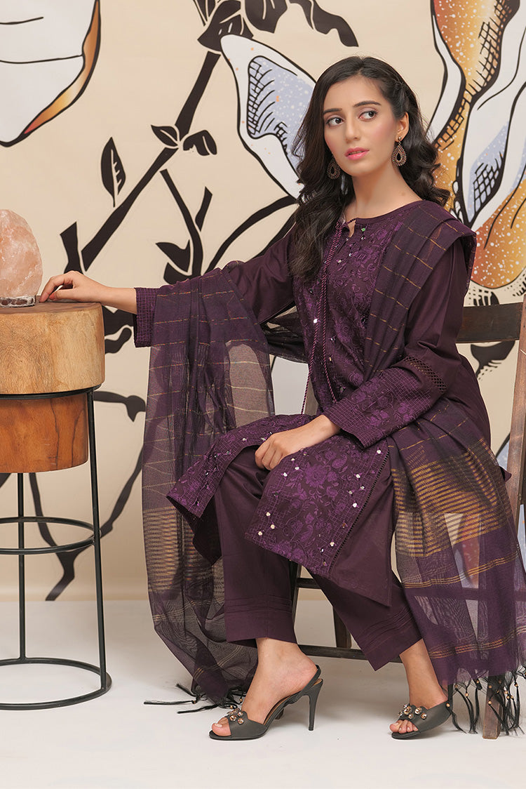 Picture of Senorita - LBD-01806 | Purple | Casual Plus 3 Piece Suit | Cotton Plain Cambric - Available at Raja Sahib