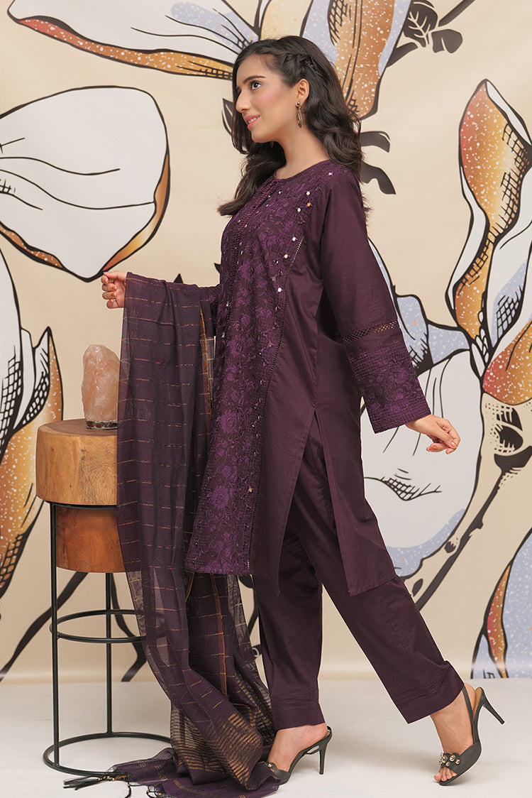 Picture of Senorita - LBD-01806 | Purple | Casual Plus 3 Piece Suit | Cotton Plain Cambric - Available at Raja Sahib