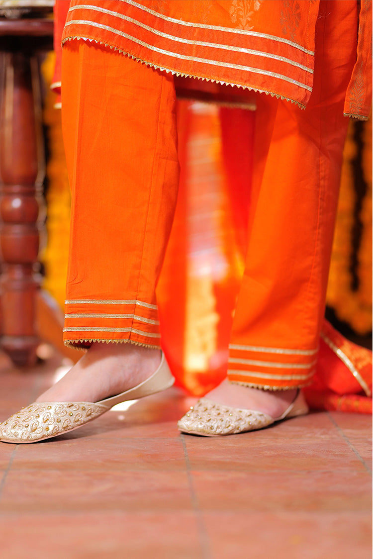 Picture of Senorita - LBD-02260 | Orange & Golden | Casual 3 Piece Suit  | Cotton Jacquard - Available at Raja Sahib