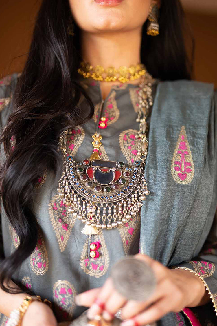 Picture of Senorita - LBD-02278 | Grey Multicolor | Casual 3 Piece Suit  | Cotton Jacquard Meena - Available at Raja Sahib