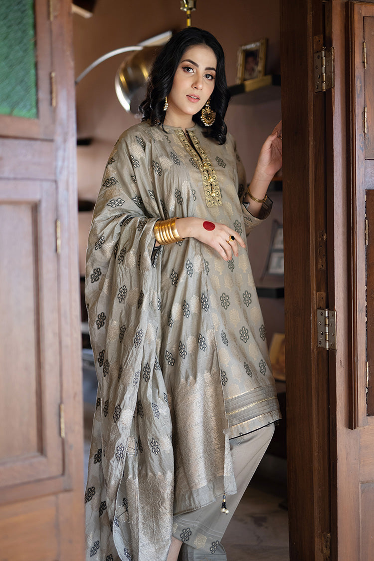 Picture of Senorita - LBD-02280 | Grey & Black | Casual 3 Piece Suit  | Cotton Jacquard Meena - Available at Raja Sahib