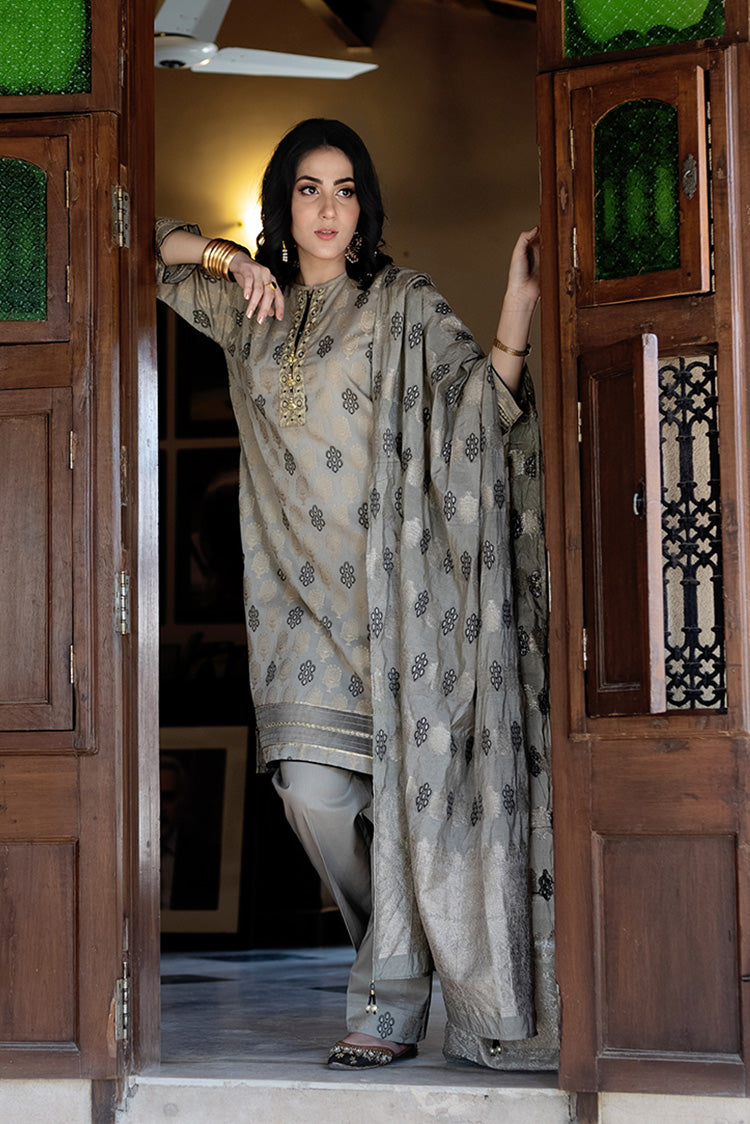 Picture of Senorita - LBD-02280 | Grey & Black | Casual 3 Piece Suit  | Cotton Jacquard Meena - Available at Raja Sahib
