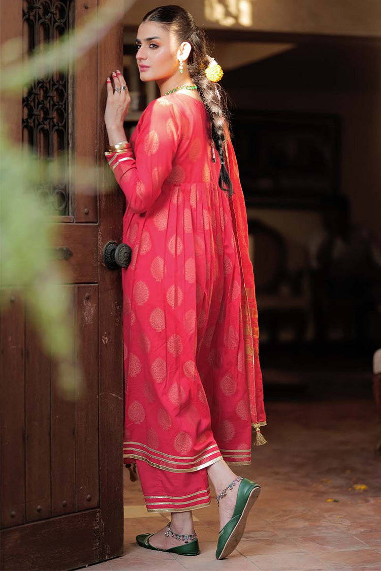 Picture of Senorita - LBD-02333 | Red & Gold | Casual 3 Piece Suit | Cotton Gold Jacquard - Available at Raja Sahib