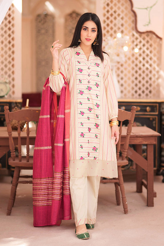 Picture of Senorita - LBD-02340 | Fawn & pink | Casual 3 Piece Suit  | Cotton Dobby - Available at Raja Sahib