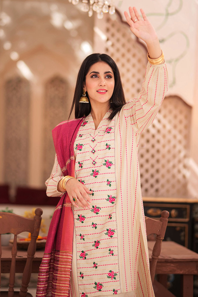 Picture of Senorita - LBD-02340 | Fawn & pink | Casual 3 Piece Suit  | Cotton Dobby - Available at Raja Sahib