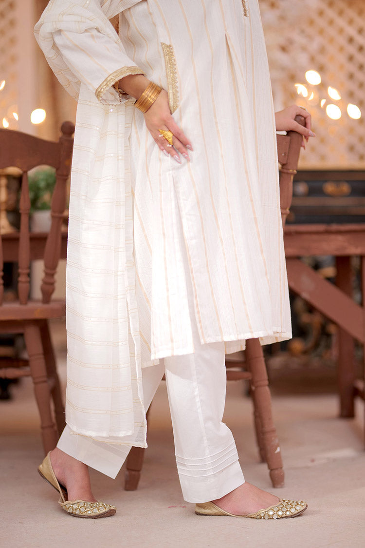 Picture of Senorita - LAD-02351 | White | Casual 3 Piece Suit  | Cotton Dobby - Available at Raja Sahib