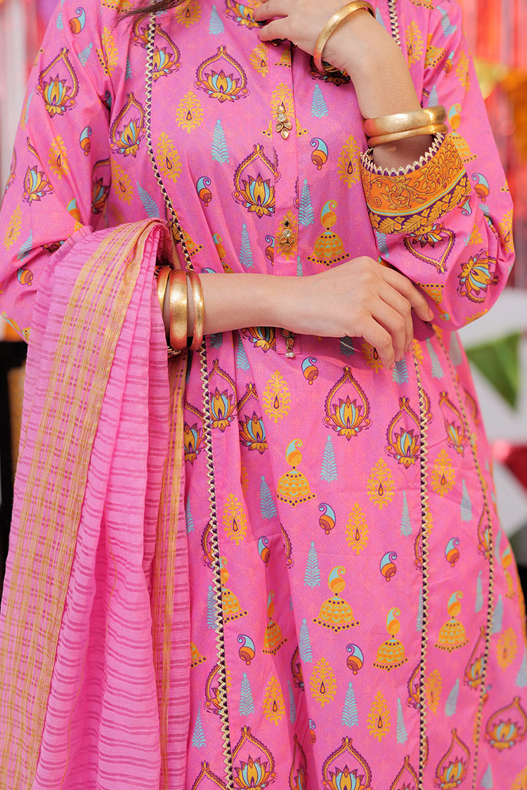Picture of Senorita - LAD-02531 | Pink & Gold | Casual Plus 3 Piece Suit | Cotton Gold Print Lawn - Available at Raja Sahib