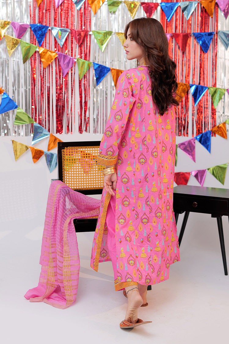 Picture of Senorita - LAD-02531 | Pink & Gold | Casual Plus 3 Piece Suit | Cotton Gold Print Lawn - Available at Raja Sahib