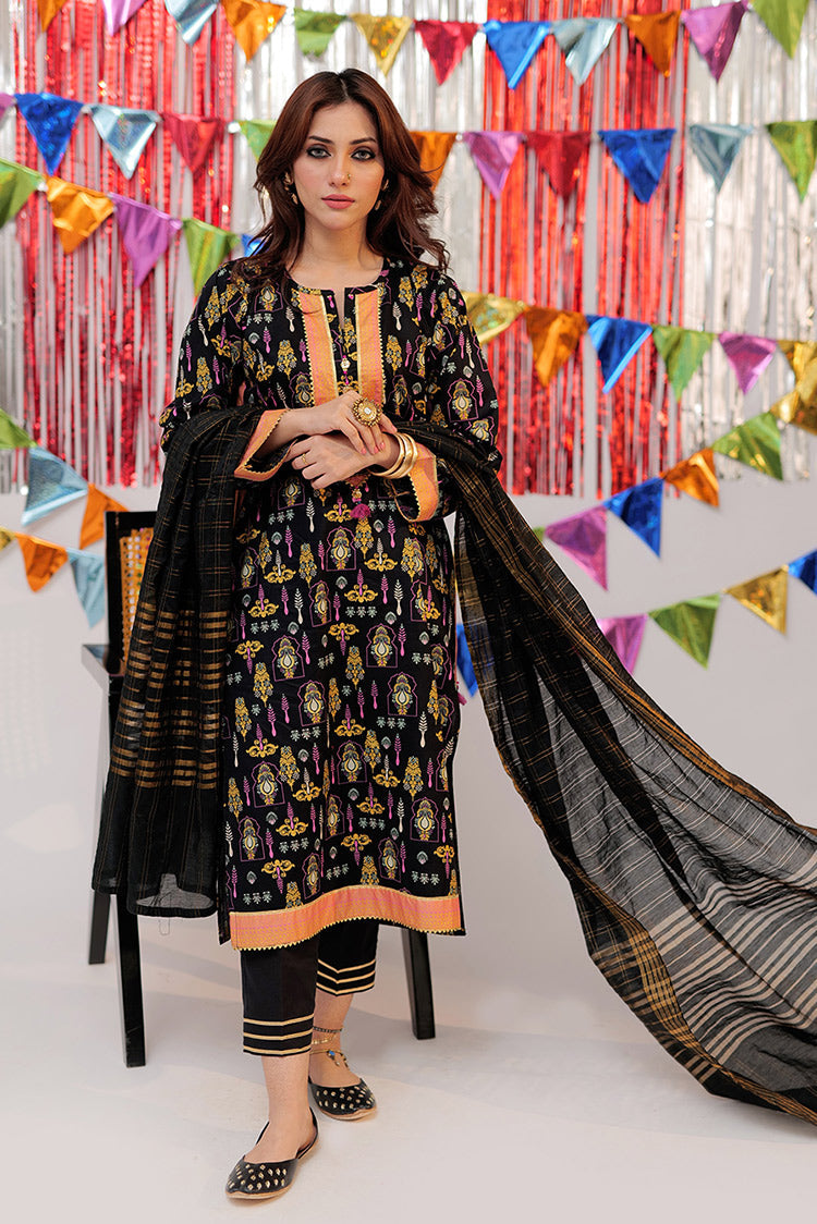 Picture of Senorita - LBD-02532 | Black & Gold | Casual Plus 3 Piece Suit  | Cotton Gold Print Lawn - Available at Raja Sahib