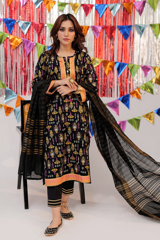 Picture of Senorita - LBD-02532 | Black & Gold | Casual Plus 3 Piece Suit  | Cotton Gold Print Lawn - Available at Raja Sahib