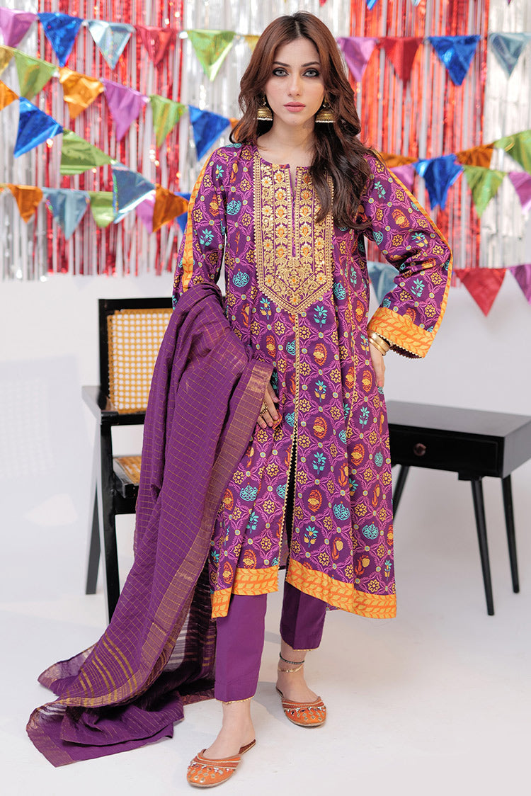 Picture of Senorita - LBD-02533 | Purple & Gold | Casual Plus 3 Piece Suit  | Cotton Gold Print Lawn - Available at Raja Sahib