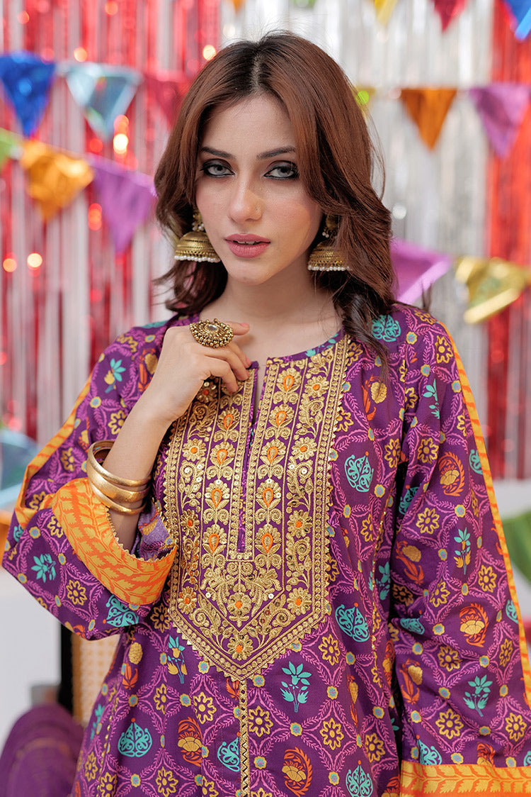 Picture of Senorita - LBD-02533 | Purple & Gold | Casual Plus 3 Piece Suit  | Cotton Gold Print Lawn - Available at Raja Sahib