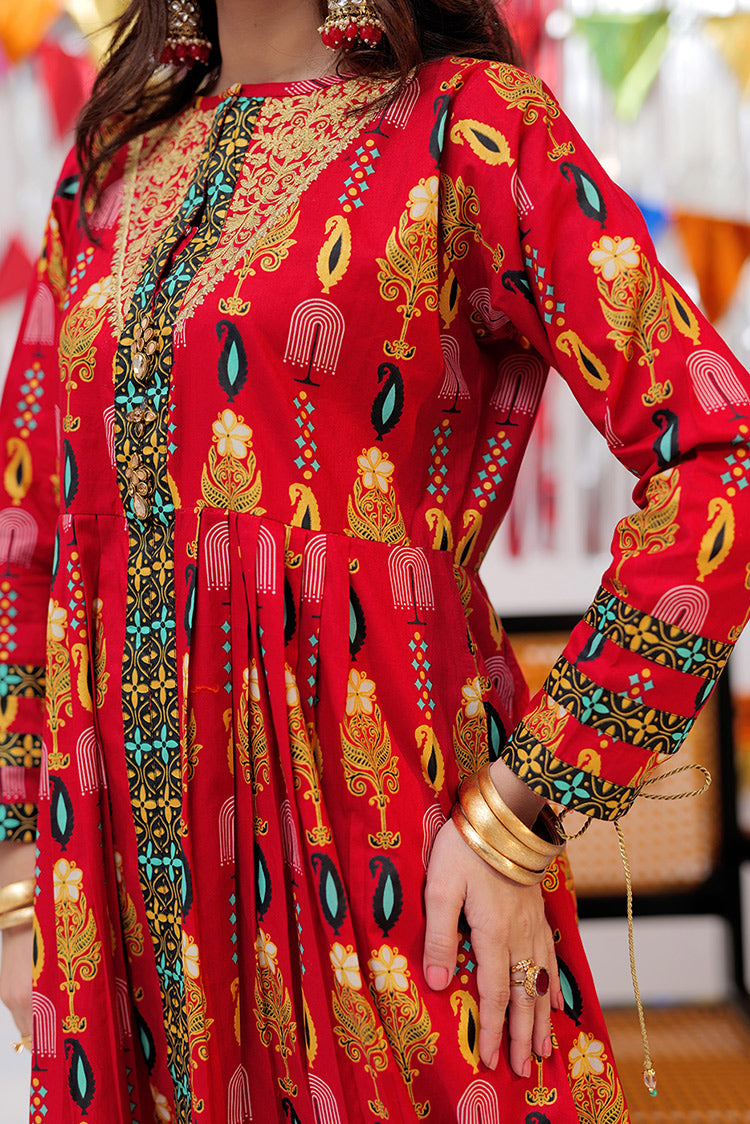 Picture of Senorita - LBD-02534 | Red & Gold | Casual plus 3 Piece Suit | Cotton Gold Print Lawn - Available at Raja Sahib