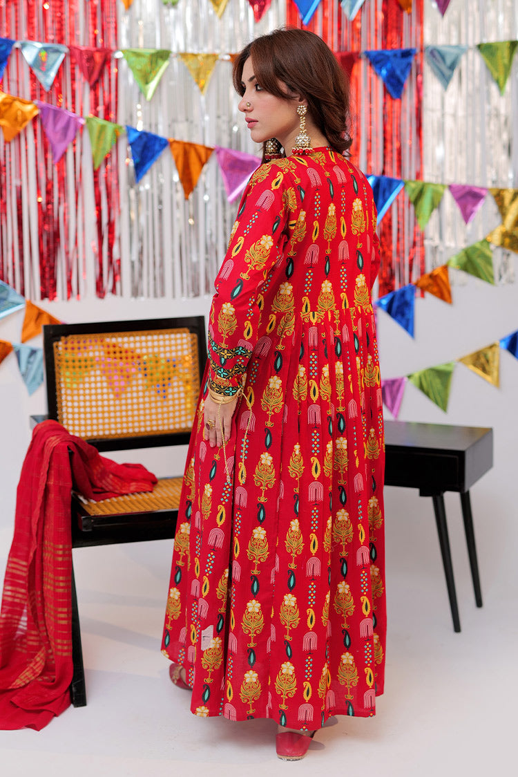 Picture of Senorita - LBD-02534 | Red & Gold | Casual plus 3 Piece Suit | Cotton Gold Print Lawn - Available at Raja Sahib