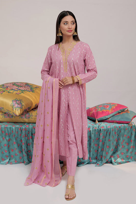 Picture of Senorita - LBD-02559 | Pink & Multicolor | Casual plus 3 Piece Suit  | Cotton Yarn dyed Jacquard - Available at Raja Sahib