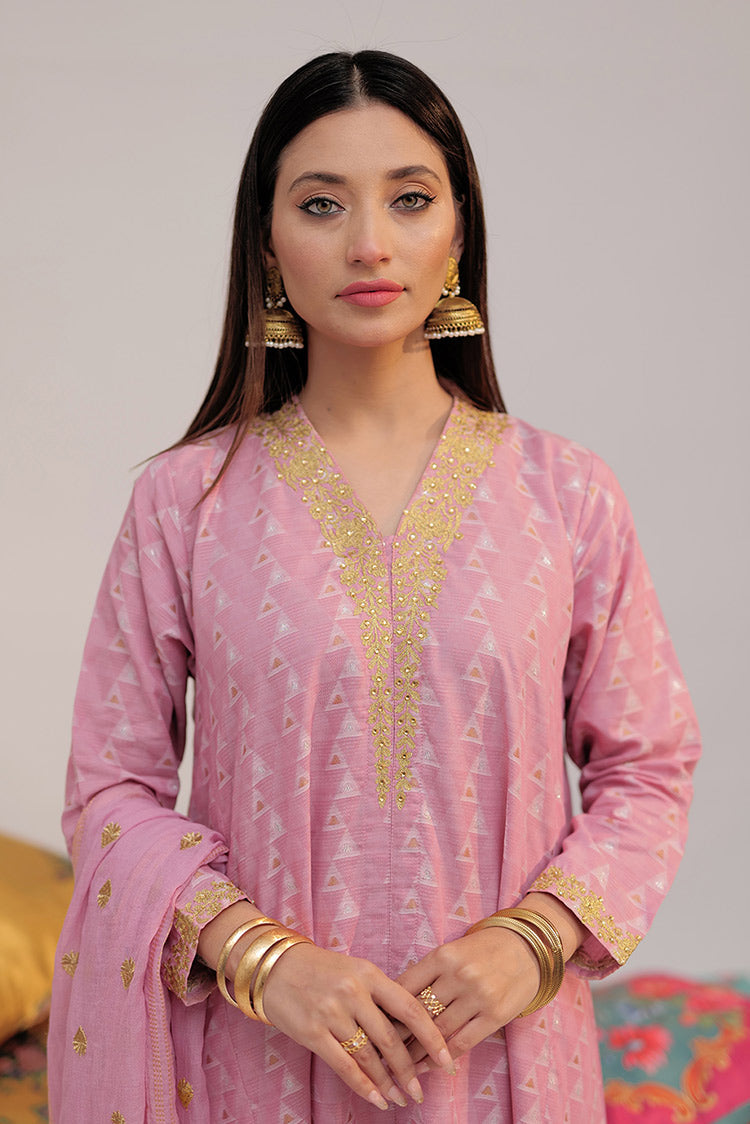 Picture of Senorita - LBD-02559 | Pink & Multicolor | Casual plus 3 Piece Suit  | Cotton Yarn dyed Jacquard - Available at Raja Sahib