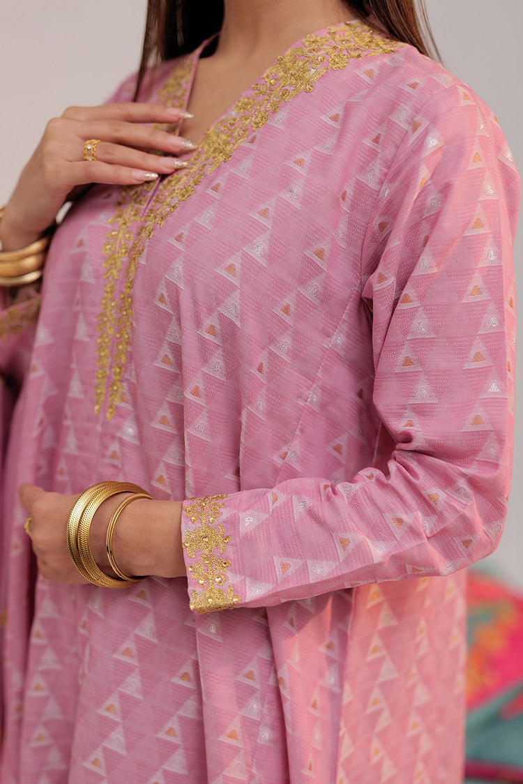 Picture of Senorita - LBD-02559 | Pink & Multicolor | Casual plus 3 Piece Suit  | Cotton Yarn dyed Jacquard - Available at Raja Sahib