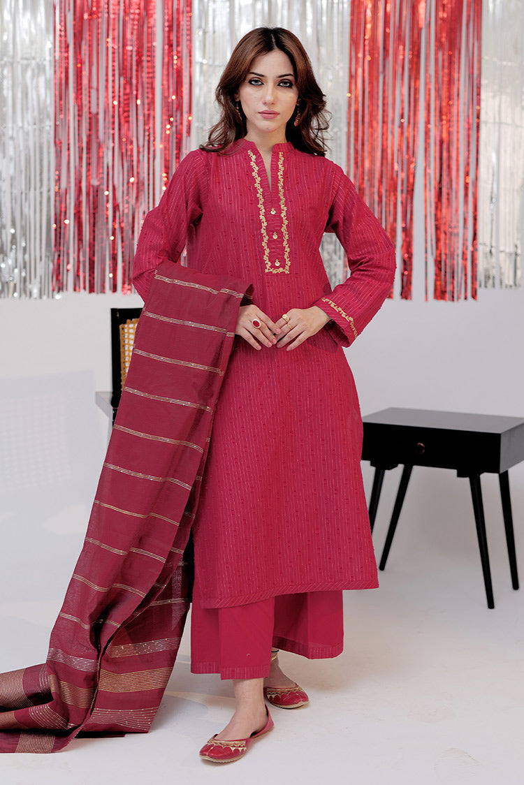 Picture of Senorita - LBD-02568 | Maroon & Gold | Casual plus 3 Piece Suit  | Cotton Dobby Jacquard - Available at Raja Sahib