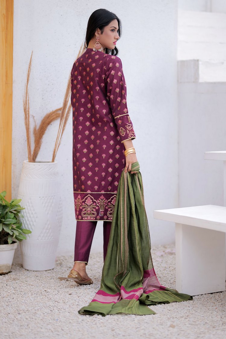 Picture of Senorita - LDD-02410 | Megenta & Multicolor | Formal 3 Piece Suit  | Masuri Jacquard Plain Fabric - Available at Raja Sahib