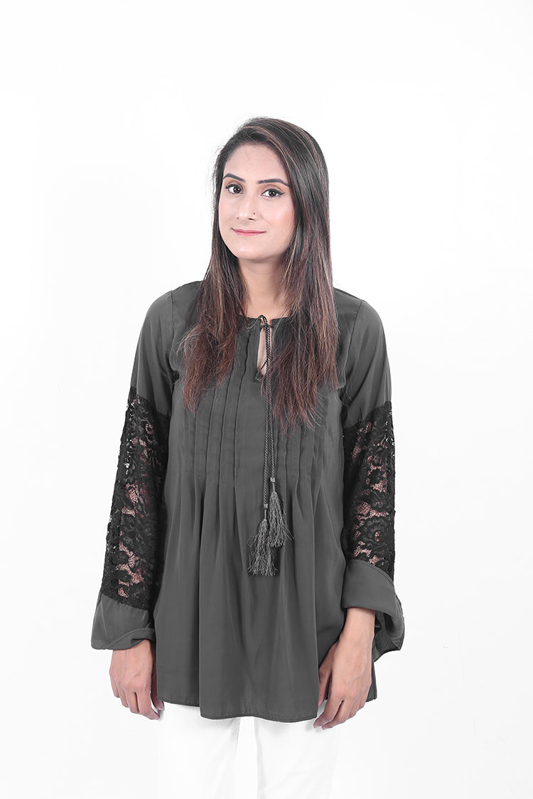 Picture of Ellena - Plain Goergette Top - Available at Raja Sahib