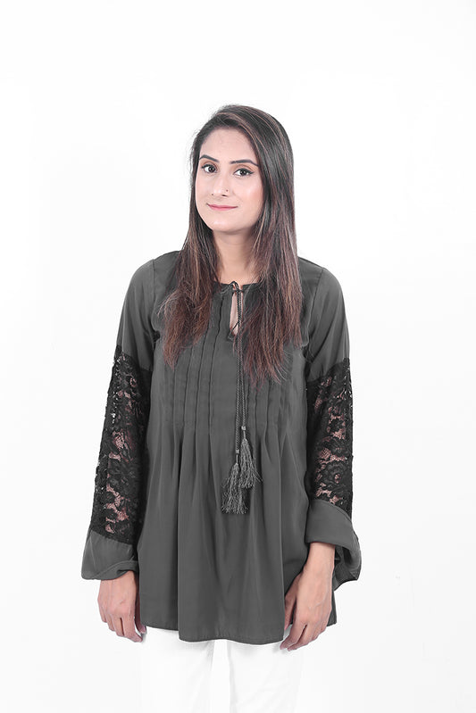 Picture of Ellena - Plain Goergette Top - Available at Raja Sahib