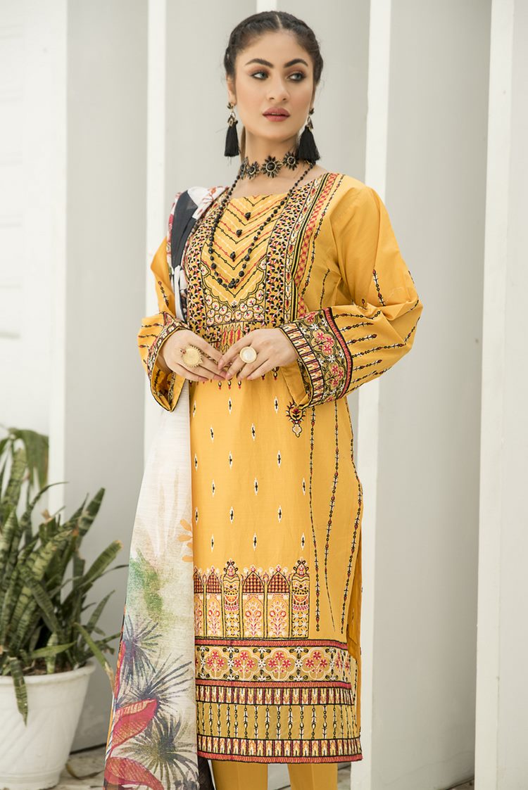 Picture of Ellena - 3-PC Stitched Cambric Cotton Suit - Available at Raja Sahib