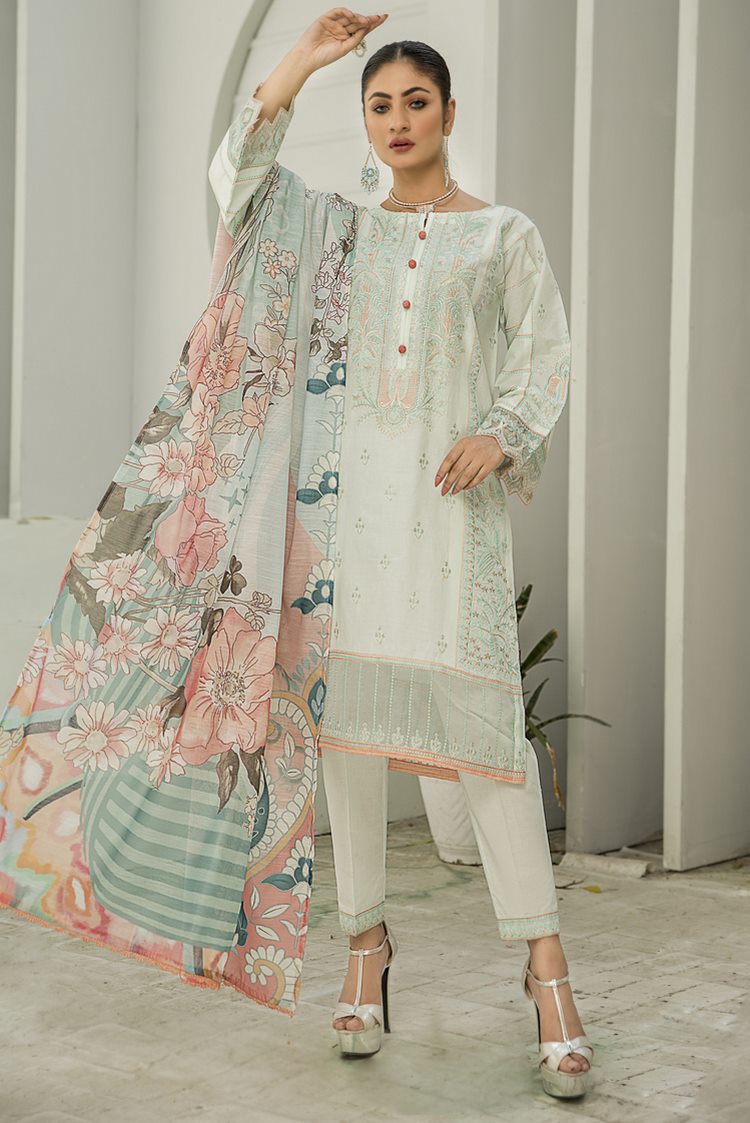 Picture of Ellena - 3-PC Stitched Cambric Cotton Suit - Available at Raja Sahib