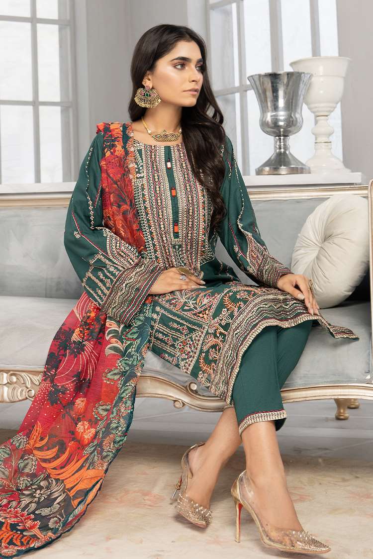 Picture of Ellena - 3-PC Stitched Cambric Cotton Suit - Available at Raja Sahib