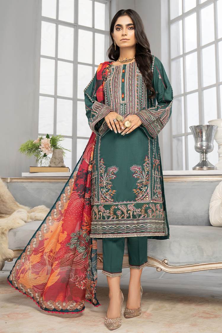 Picture of Ellena - 3-PC Stitched Cambric Cotton Suit - Available at Raja Sahib